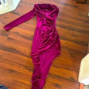 Fashion nova velvet side slit dress magenta